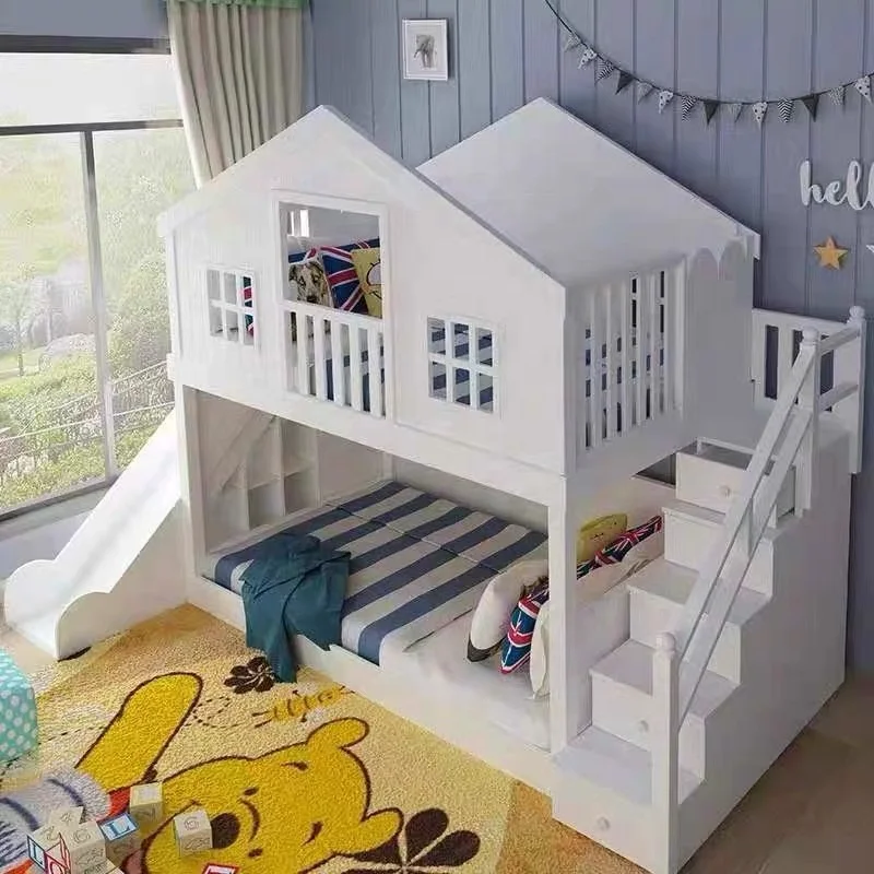 Kids girls or boys cheap price princess beautiful wooden bedroom furniture house bunk bed