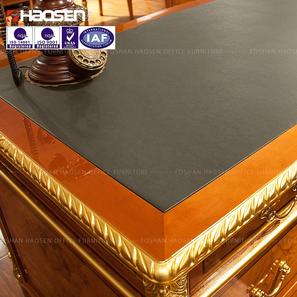 High end classic 0828 I shape Working Wooden office furniture executive desk and chair set supply