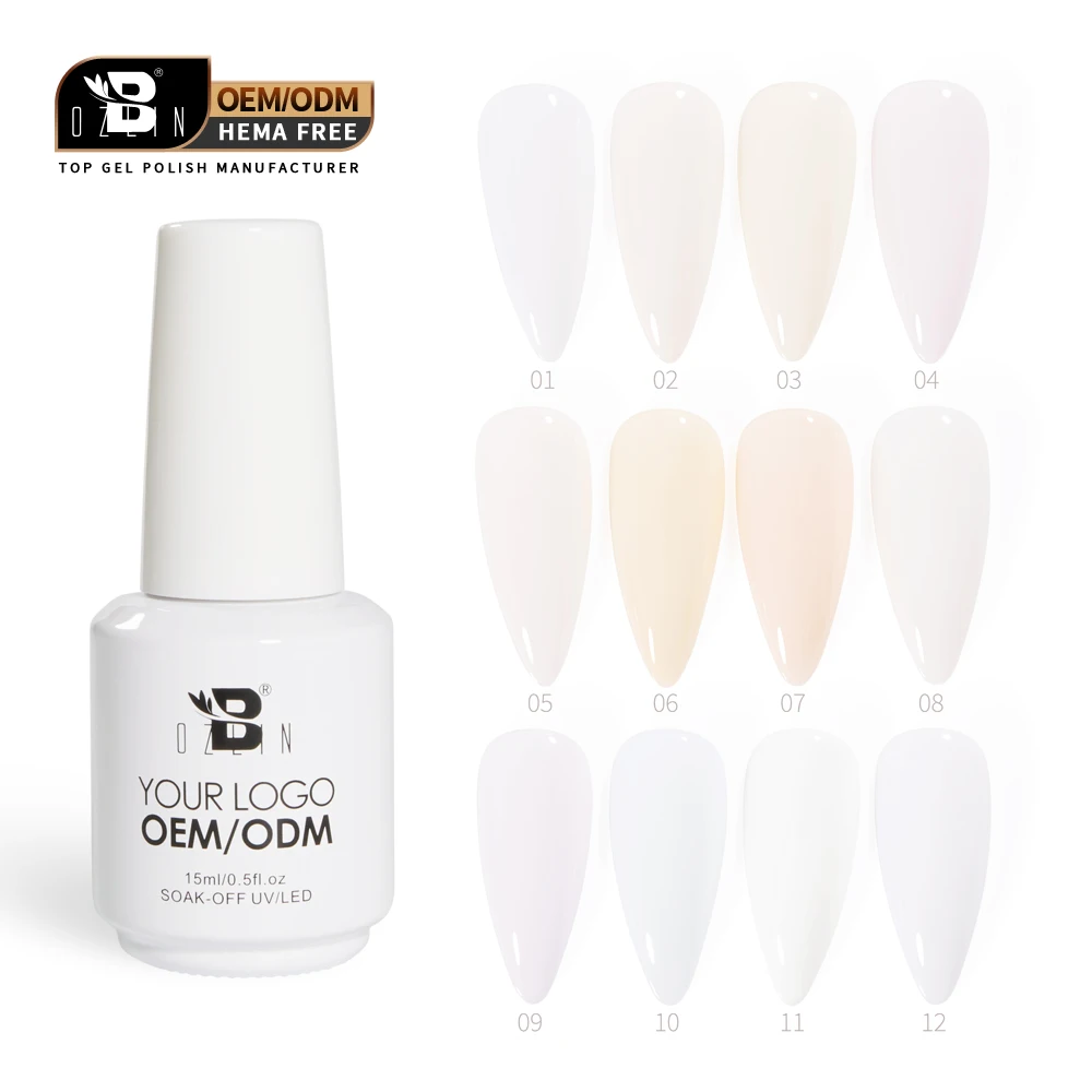BOZLIN Hema Free 15ml 12 Color Gentle White Semi Permanent UV Gel Nail Polish for Nail Salon