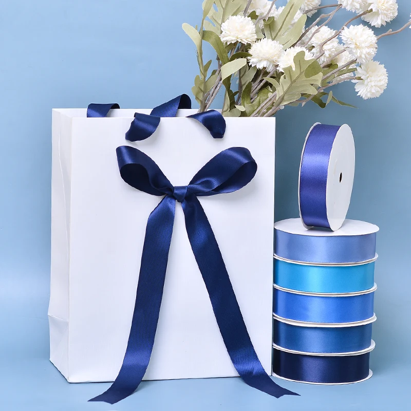 YAMA Custom hight quality double faced Christmas Blue ribbon roll 100Yard Roll