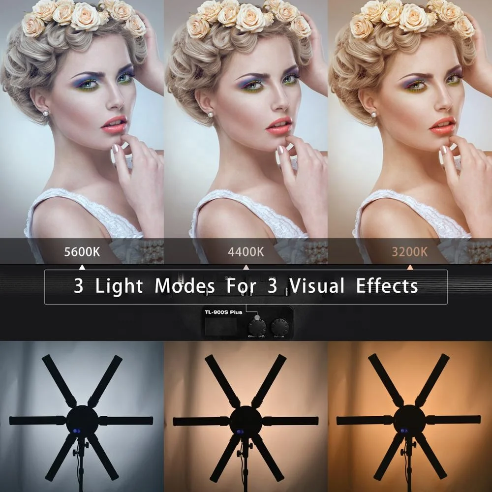 dimmer studio light 6 tubes bicolor 3200-5600K fill light 60W LCD display battery supply camera lighting equipment for shooting