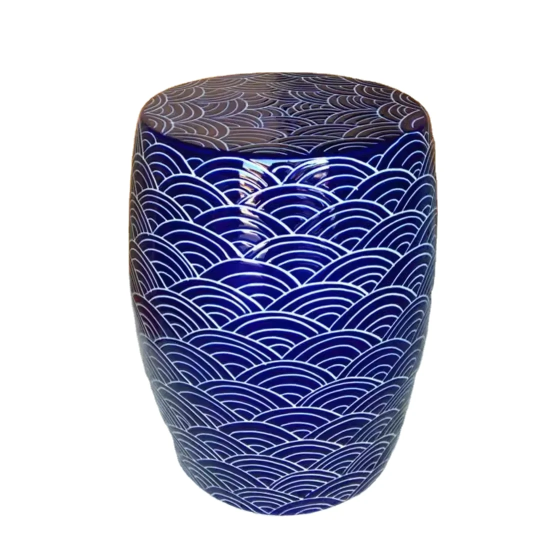 Hand Carved Ceramic Blue Dressing Stool Porcelain Shoes Changing Stool Square Ceramic Stools