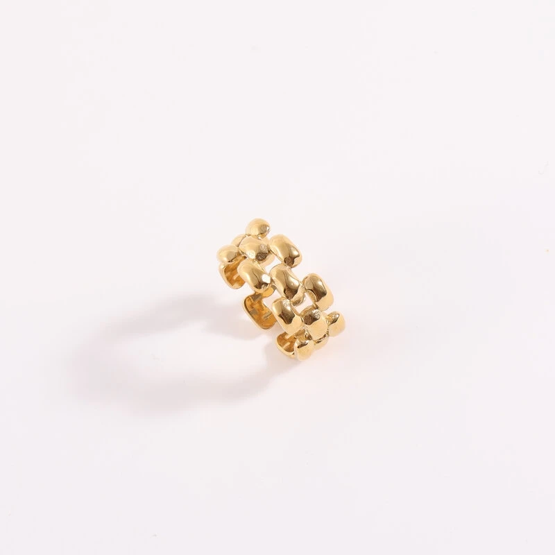 Trendy 18K Gold High End Waterproof Stainless Steel Jewelry Hollow Mesh Link Chain Rings for Women