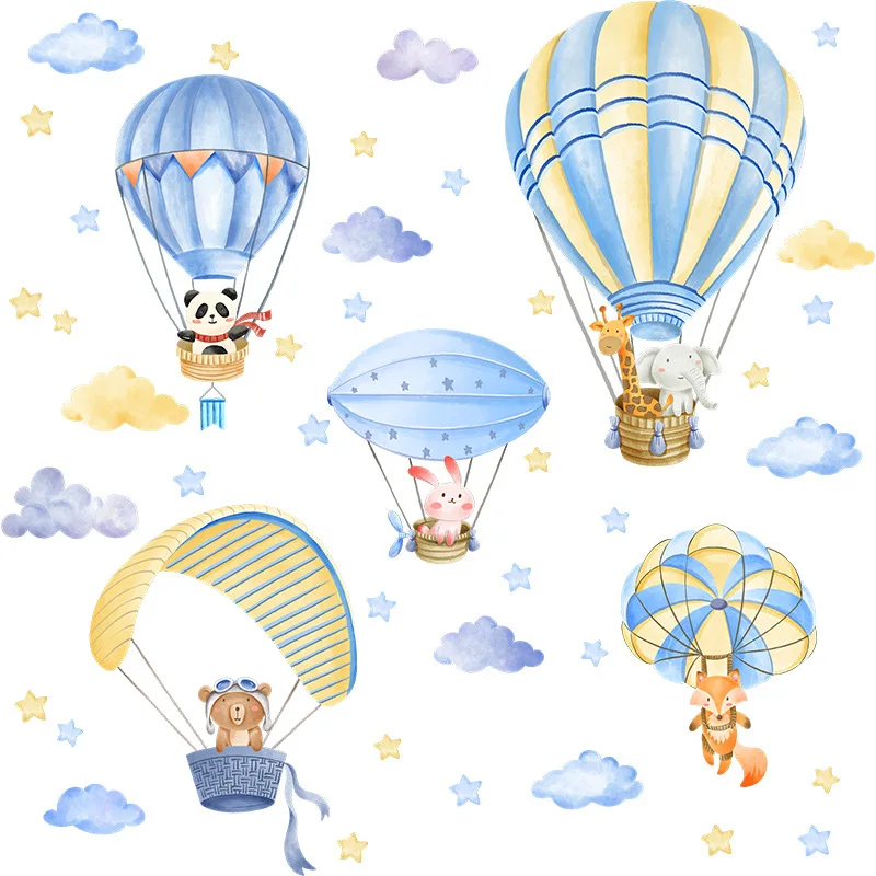 Animal Hot air balloon Wall Sticker Cartoon Hot air balloon Decals  Living Room Decorative Wallpaper