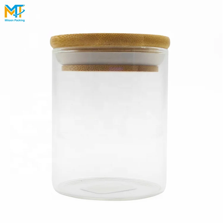 Glass Material and Eco-Friendly Feature borosilicate glass storage jar with bamboo press lid