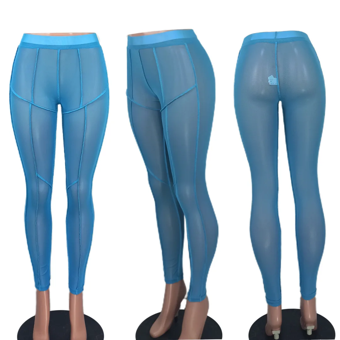 low price transparent see through mesh sexy tight pants high waist sheer mesh leggings for women