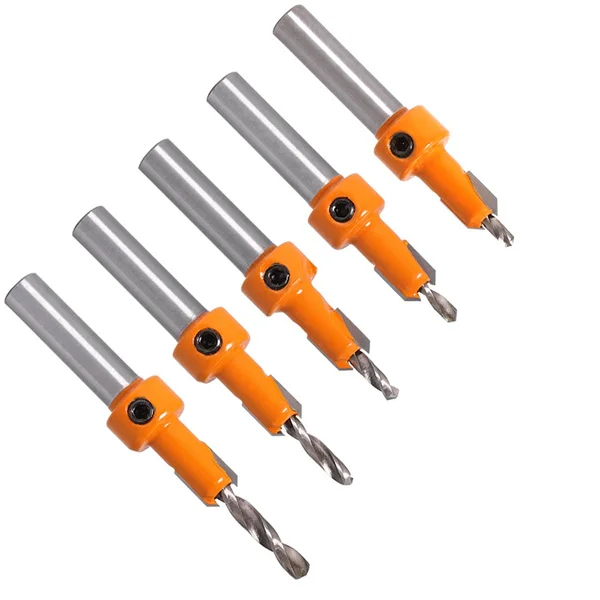 5pcs 8mm Shank HSS Woodworking Countersink Router Bit Set Screw Extractor Remon Demolition for Wood Milling Cutter