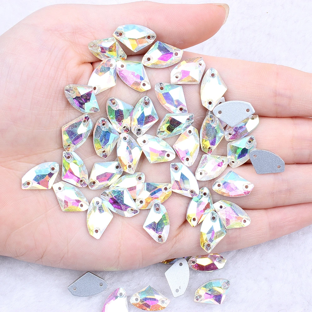 Hot Sale Sew On Axe-Shaped Glass Beads Flatback Point Faces Rhinestone Crystal Crystal AB For DIY Garment Fashion Wedding Dress