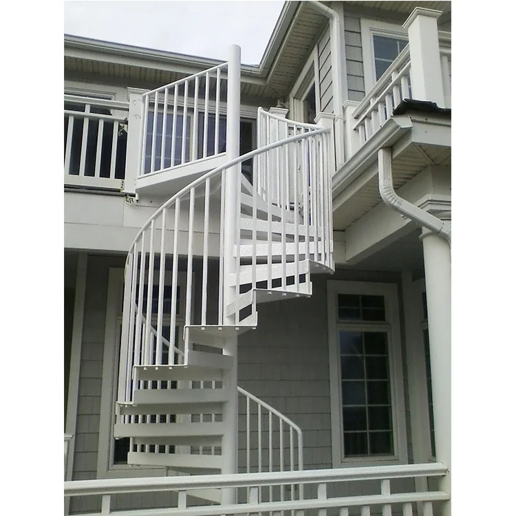 Factory Price Newest Outdoor Second Floor Narrow Spiral Staircase Wrought Iron Railing Design Steel Building Exterior Stair