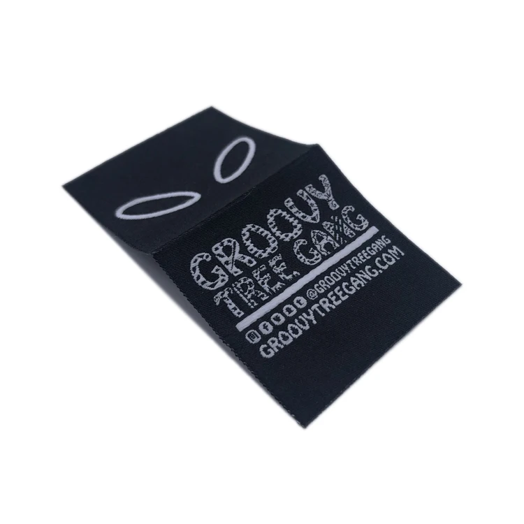 Woven Logo Label Custom Center Folded Woven Label Clothing Label With Company Name And Website