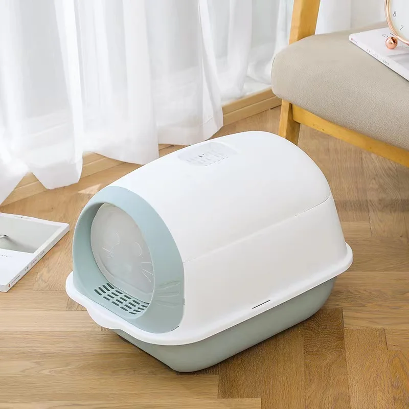 Cat Litter Box Closed Sandbox Pet Bedpan Toilet Anti-splash Cats Tray With Spoon Clean Kitty House Plastic Cat Litter Bedpan