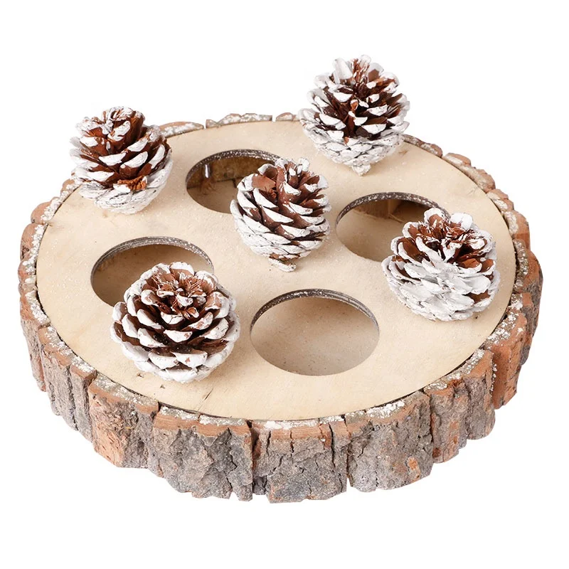 Natural Wood Pedestal Tray Pillar Candle Holder For Home Decor