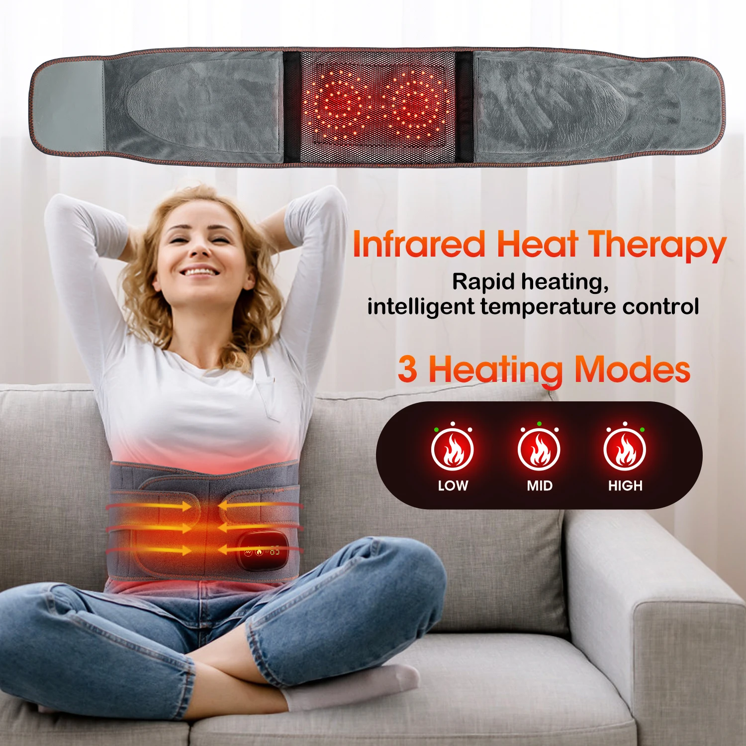 Wireless Lumbar Massager Pain Relief Electric Heating Vibration Lower Back Massage Belt For Waist