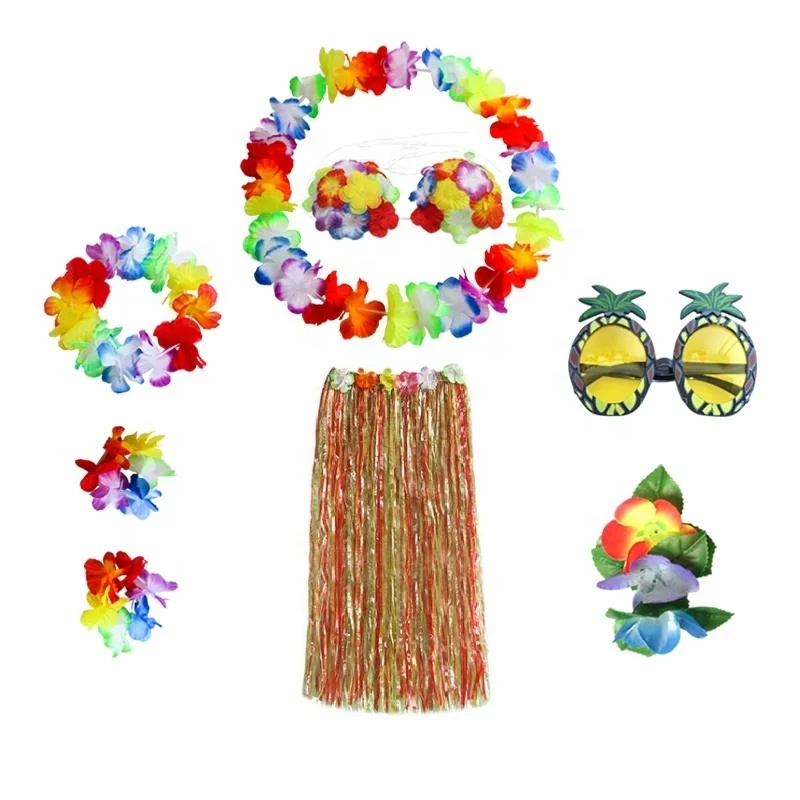 Decoracion Fiesta Luau 8 Pack Hula Skirt Costume Accessory Kit 80cm Dancing Hula Sunglasses for Dancing Luau Party Supplies