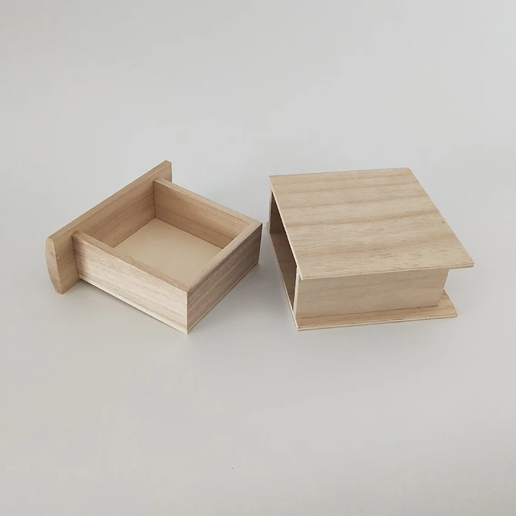 unfinished paulownia wood cosmetic boxes book shape wood drawer box