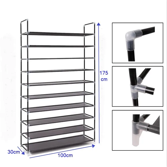 Portable Iron Shoe Rack Hot Sell DIY 10-Ties Shoe Rack With Non-woven Fabric Shelf