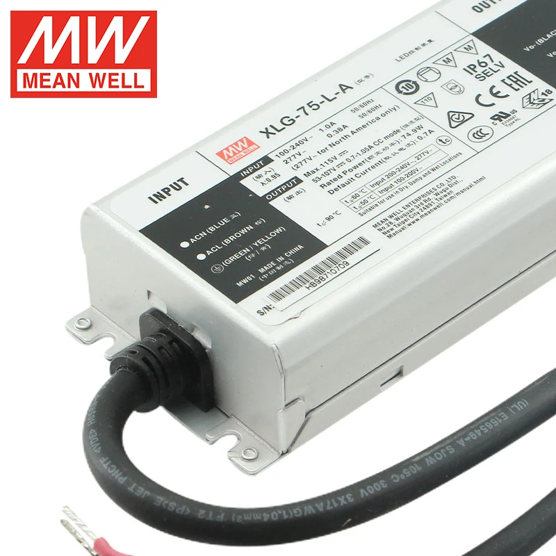 MEAN WELL XLG-75-L-A Constant Power Mode Output Metal Case IP67 Led Driver