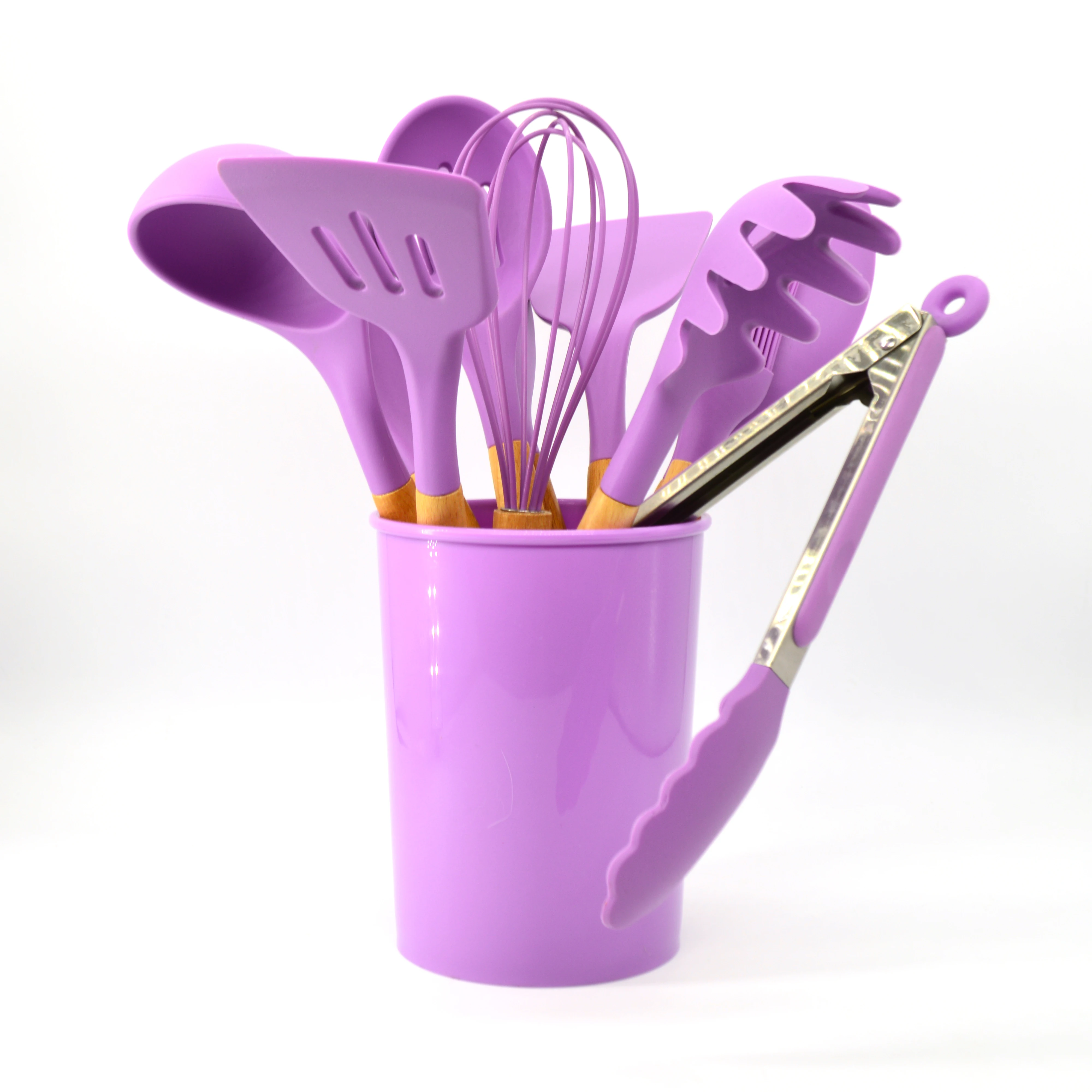  11pcs Silicone kitchen utensil set with wooden handle Cooking Tool