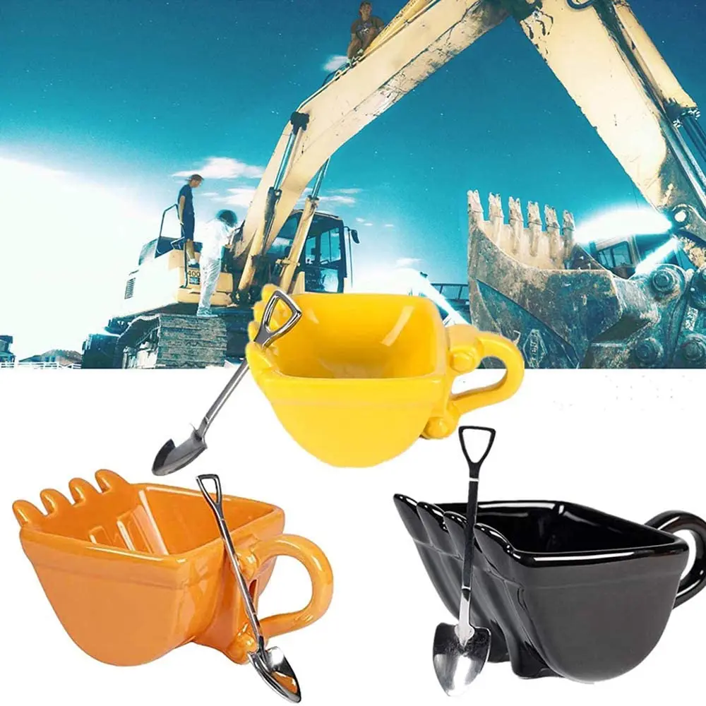 HandinHand Excavator 3D Coffee Cup Excavator Model Design Coffee Cup with Stainless Steel Spade Scoop 340ml Novel Drink Cup