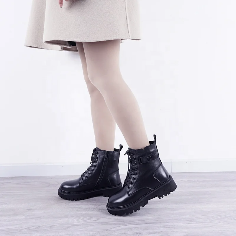 Fashion Genuine Leather Women Martin Boots Feet Warm Temperature Regulating Rechargeable Battery Electrical Heated Shoes