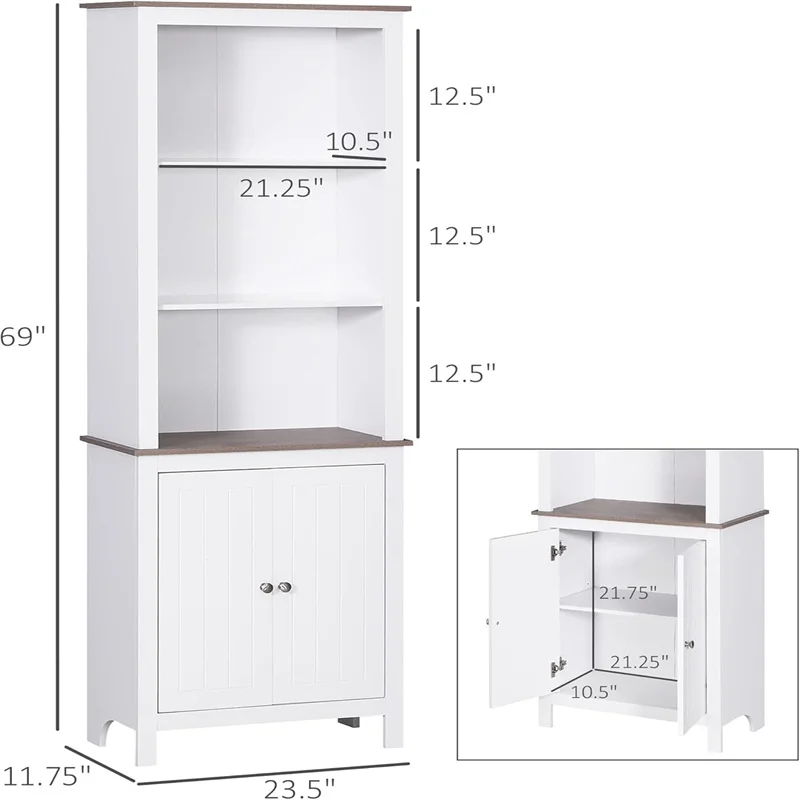 69' Freestanding Storage Cabinet Bathroom Linen Tower Kitchen Cupboard Buffet Cabinet Bookcase with Double Door 3-Tier Shelf