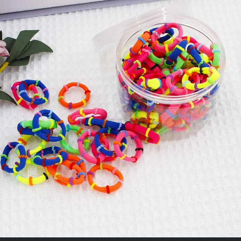 kids mix color mini elastic hair bands with stripes pack in box cute girls hair band 100pcs per box