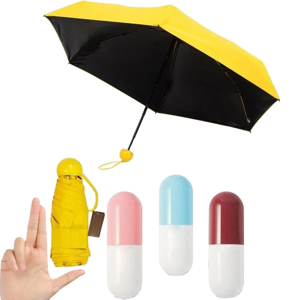 YB Mini 5 Fold Custom Logo Anti UV Pill Black Coated Umbrella Rain Pocket Foldable Umbrellas Manual Capsule Umbrella
