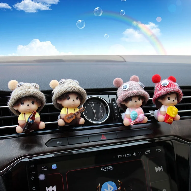 Car Decoration Doll Ornament Cute Couple Doll Car Air Vent Ornament Mini Cartoon Cake Milk Girls Car Scent