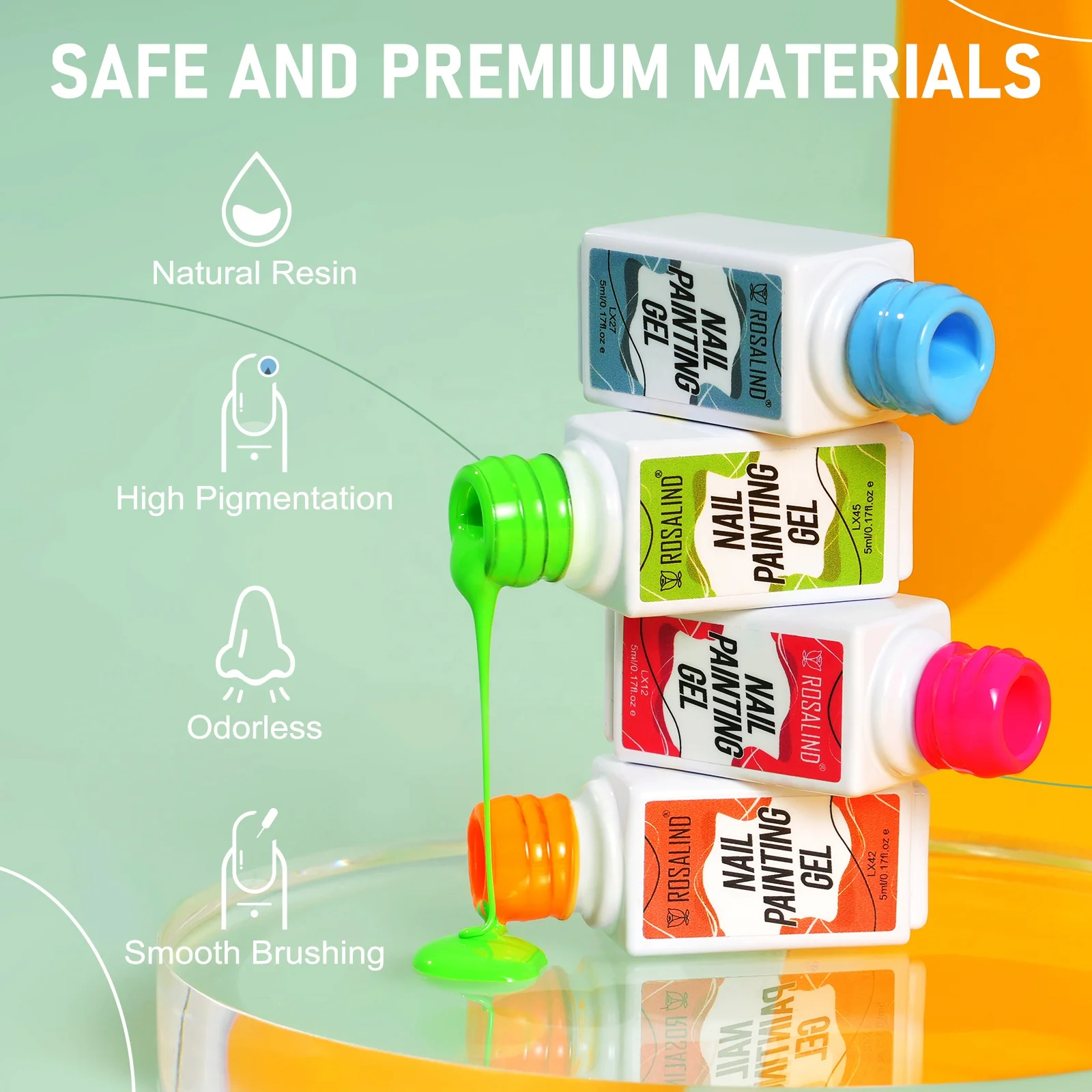 ROSALIND Custom high quality 46 color soak off long lasting art liner uv gel nail painting drawing gel polish set collection