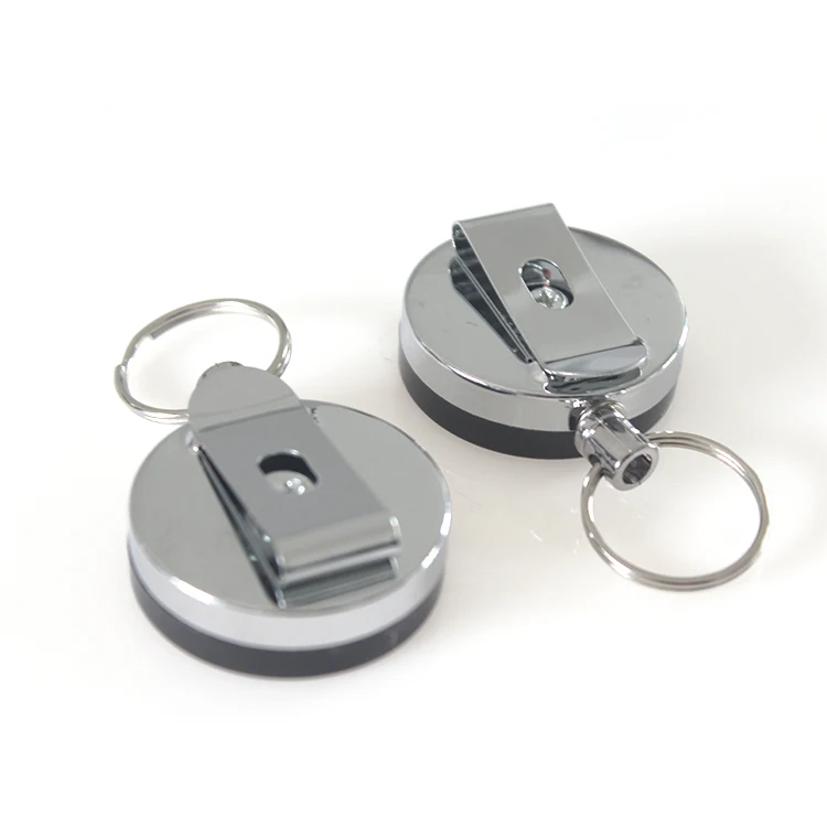 40mm Round Shaped Half custom logo metal Retractable Badge Reel Key Chain yoyo badge holders badge reel lanyard