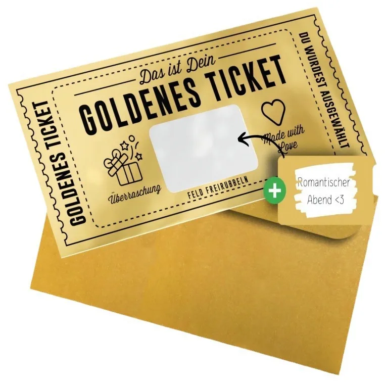 Golden Ticket with Envelope Scratch Card Surprise Gift Reveal Wedding Card Concert Ticket Cinema Voucher Raffle Gift
