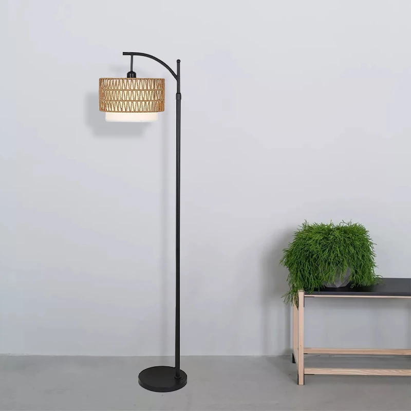 Modern living room fall simple sofa side bedroom bedside lamp retro cream style guesthouse rattan woven lamps floor lamp