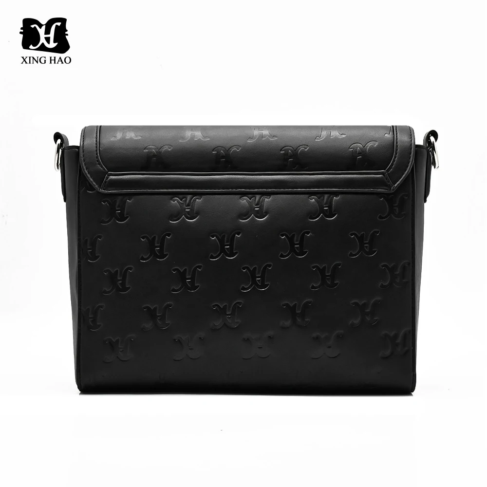 Custom Make All Over Logo Embossed PU Leather Crossbody Men Sling Shoulder Bag