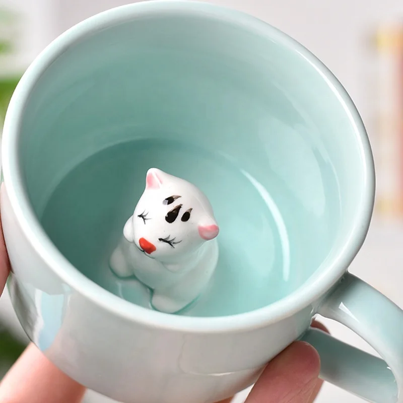 Wholesales Creative 8oz Cute Rabbit Sheep Cat Duck Panda Coffee Tea Cup Ceramic Mug for Pet Lover Gift