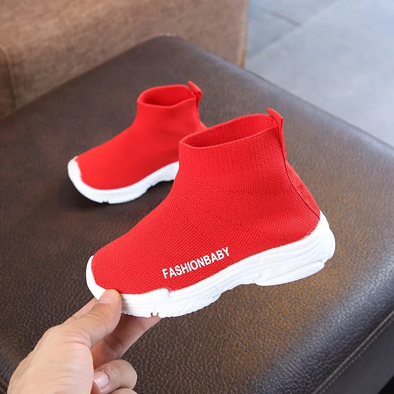 Factory Fashion Rubber Soles Kids Shoes Solid Color Socks Cotton Warm  Non-slip Floor Woven Baby Boy Flying Woven Shoes