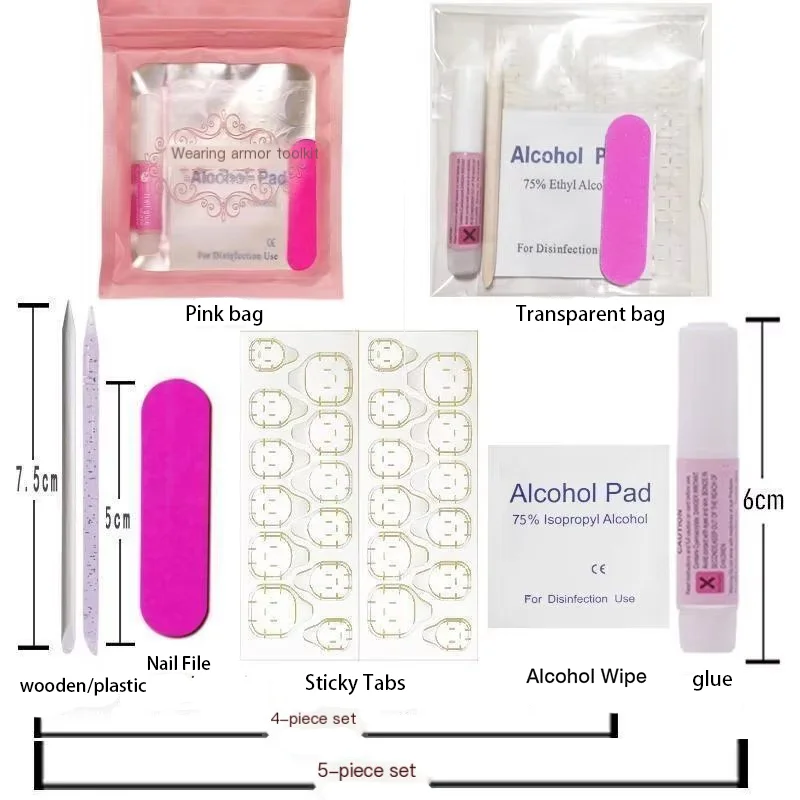5 In1 Press on Nails Tools Set With Alcohol Cotton Nail Orange Wood Stick Jelly Glue Nail Sticker Kit 18 Kinds