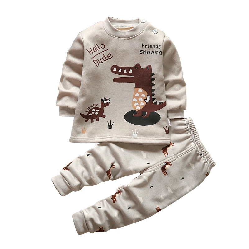 
Children plush thermal underwear set boys and girls extra thick long Johns baby clothes baby pajamas winter 