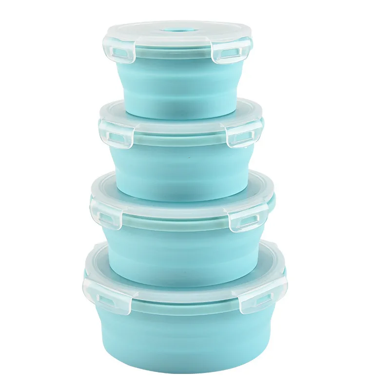 BPA FREE 4PCS Different Sizes Stackable Reusable Silicone Food Container Set