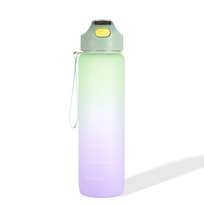 Sport style BPA Free Wholesale Tritan Drink Water Bottle Sports Plastic Bottle 1 Litre With Straw Lid and Leather Loop