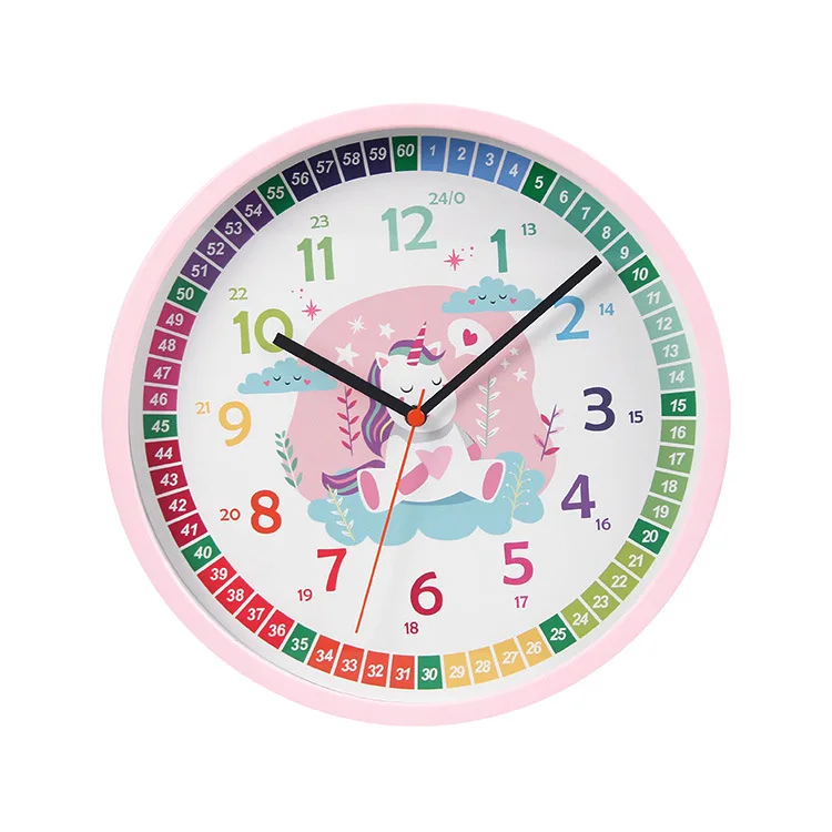 customized Classroom Bedroom Wall Decor cartoon design Silent Battery Operated 10inch 3D Kids Colorful Learning Wall Clock