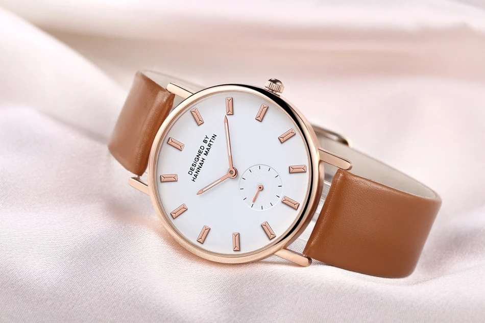 New women Luxury Brand quartz xfcs dw clock Ladies rose gold brown watches with Small second dial wrok