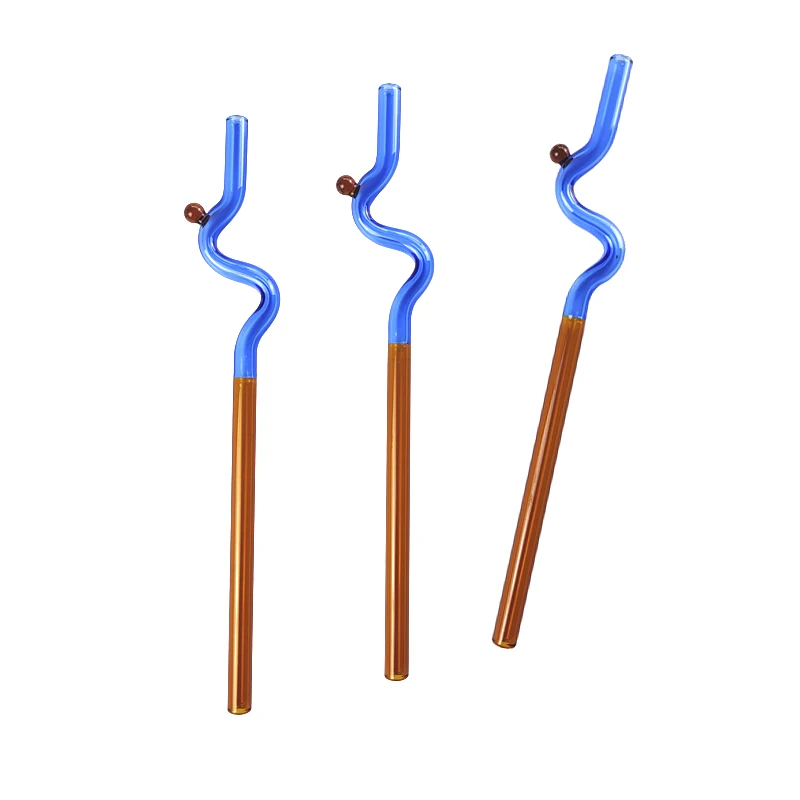 200mm reusable blue drinking glass pipette 8mm diameter Shaped art glass straw