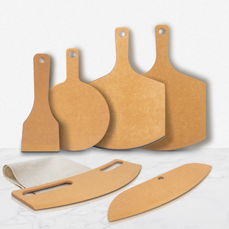 wooden pizza peel tools board barbecue shovel rocker pizza cutter knife sets High-density wood fiber suit