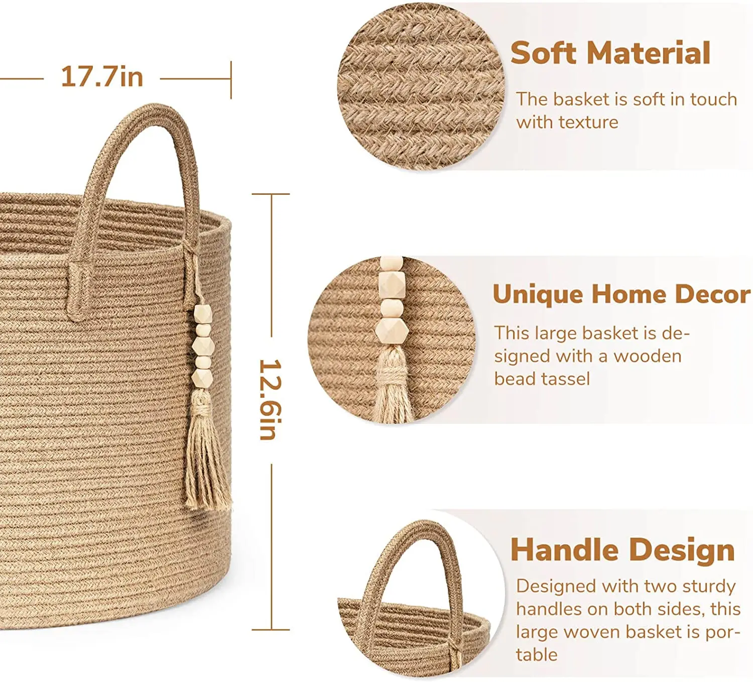 QJMAX Woven Cotton Rope Storage Basket For Nursery Living Room Bedroom