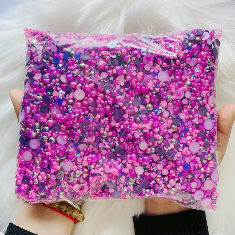 Yantuo Customized OEM 500g/16666pcs 3-10mm Mix Size multi colors mix half round abs pearls flatback Resin Rhinestone DIY Cup