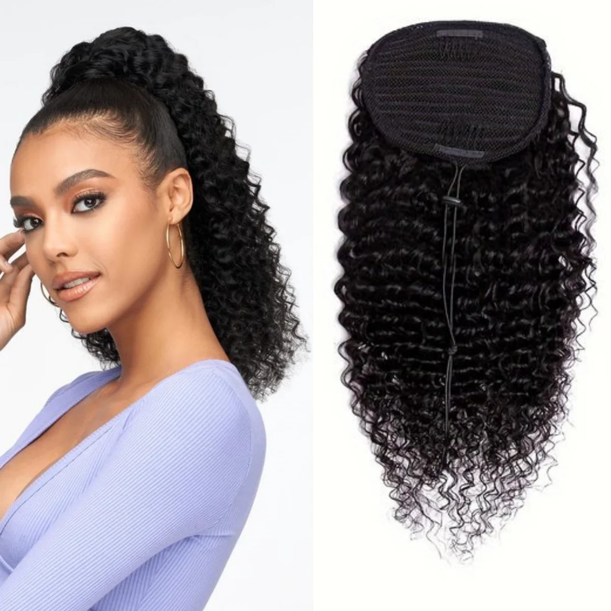 10-30Inch Fashionable Water Wave Drawstring Ponytail Hairpiece Curly Wavy Raw Vietnamese Hair for Women Deep Curl Extensions