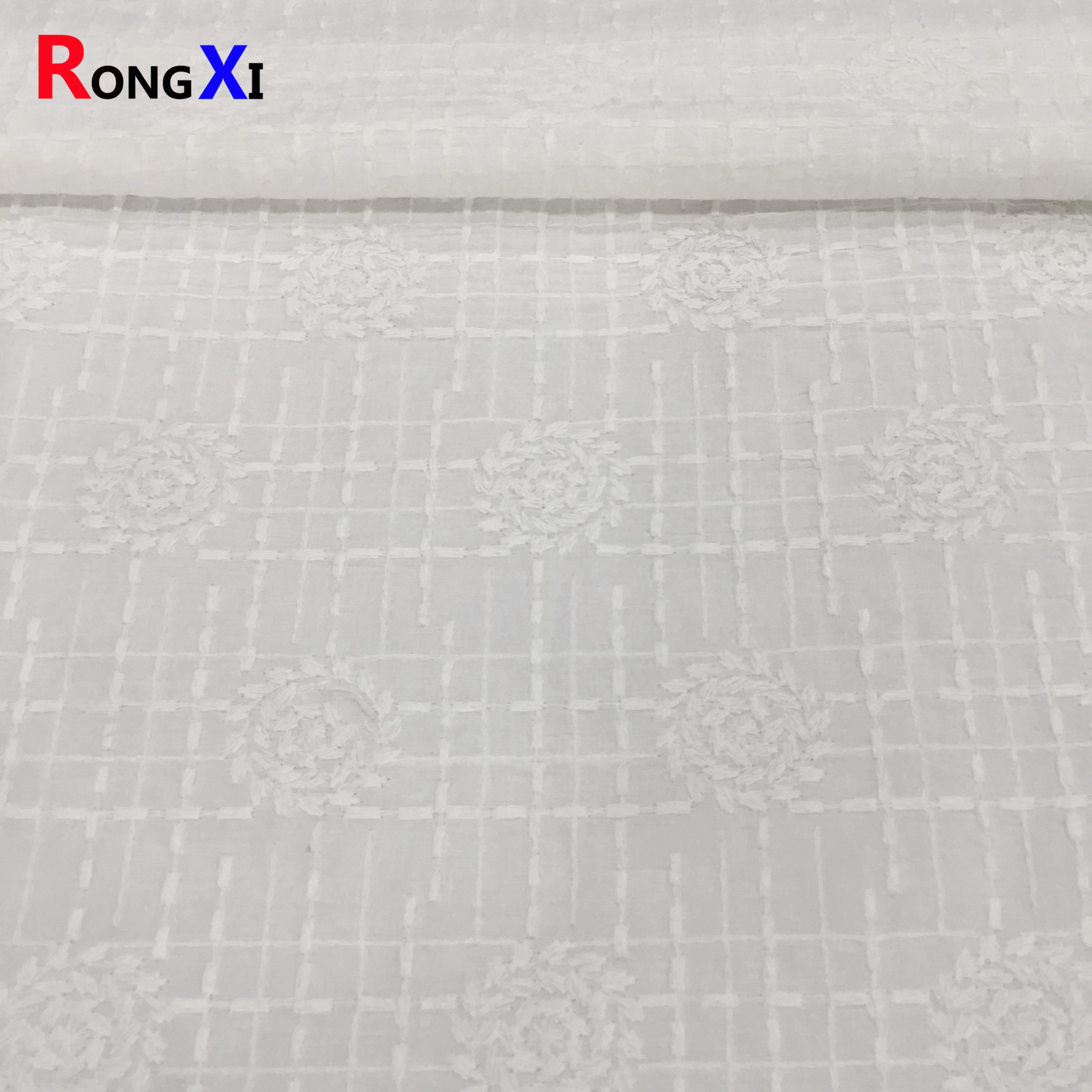 RXF2077 Jacquard Fabric White Swiss Voile Cotton Fabric Embroidery on Fabric