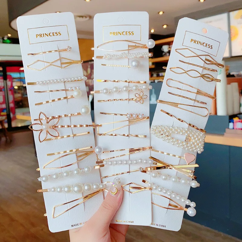 Popular hairpin set temperament girl fairy hair accessories pearl bang hair clip