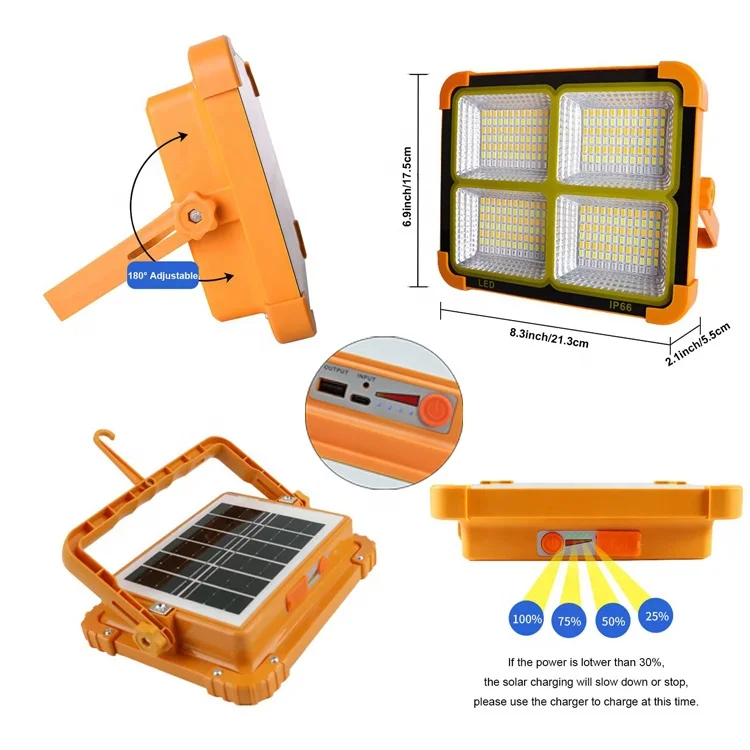 W/ Stand Hooks Magnetic Flood Lights Cordless Adjustable Emergency Worklight Solar Rechargeable Portable Led Working Light