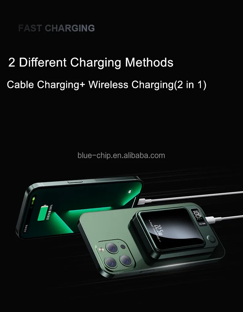 Newest Portable Charger 5000mah 10000mah Mini Power Bank Magnetic Wireless Charging Metal Power Banks With Led Display